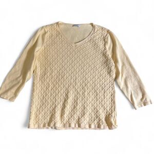 Talbots Butter Yellow Long Sleeve V-neck Sweater with Textured Diamond Pattern